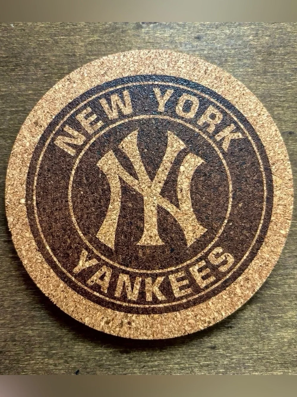 New York Yankees Logo Laser Engraved Cork Coaster
